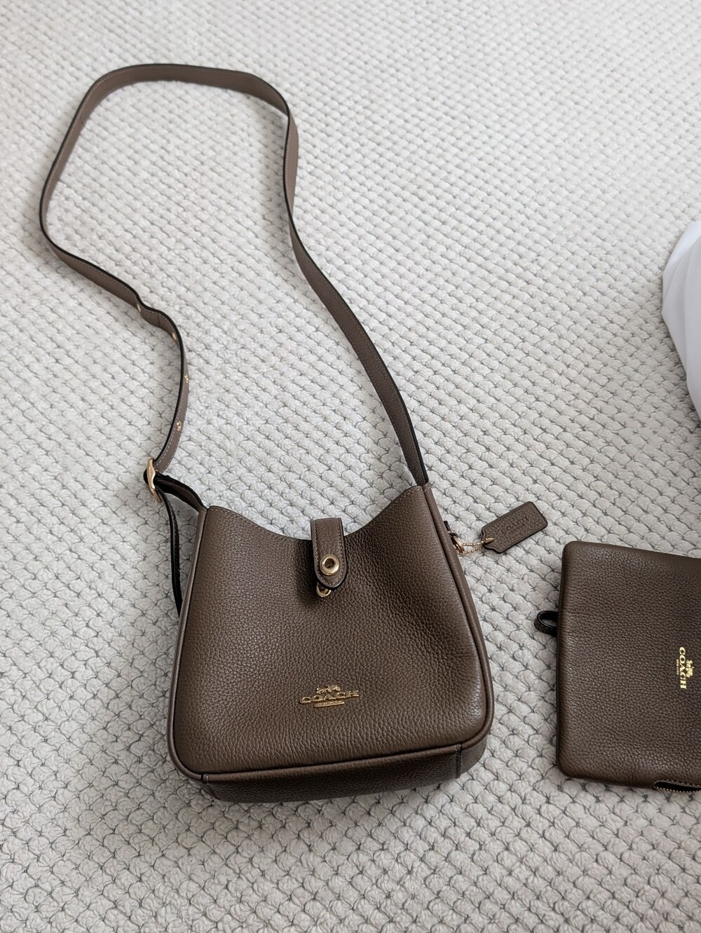 Coach Taupe Pebbled Leather Shoulder Bag with Wristlet NWT